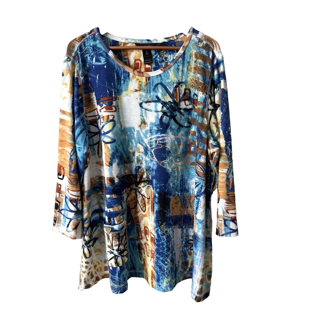 Ali Miles Colorful Knit Top Women's Plus 2X Artsy Resortwear Vacation Travel